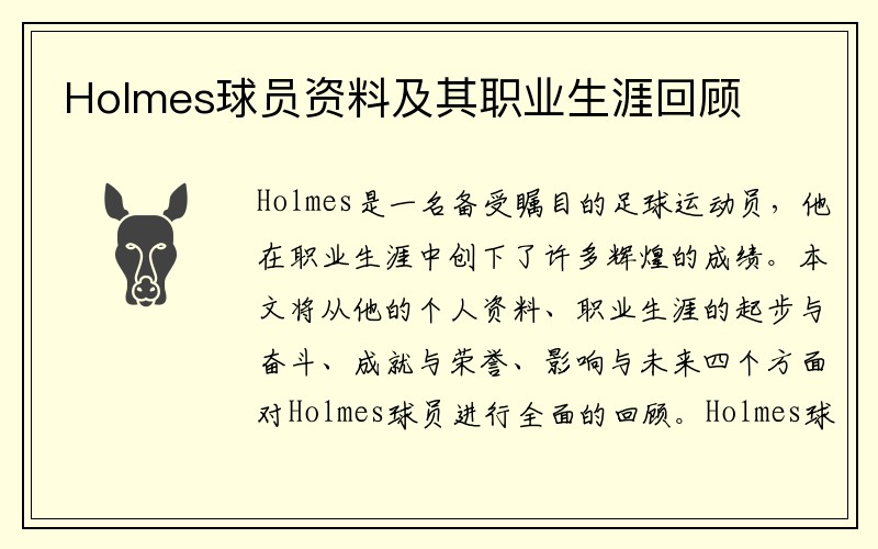 Holmes球员资料及其职业生涯回顾